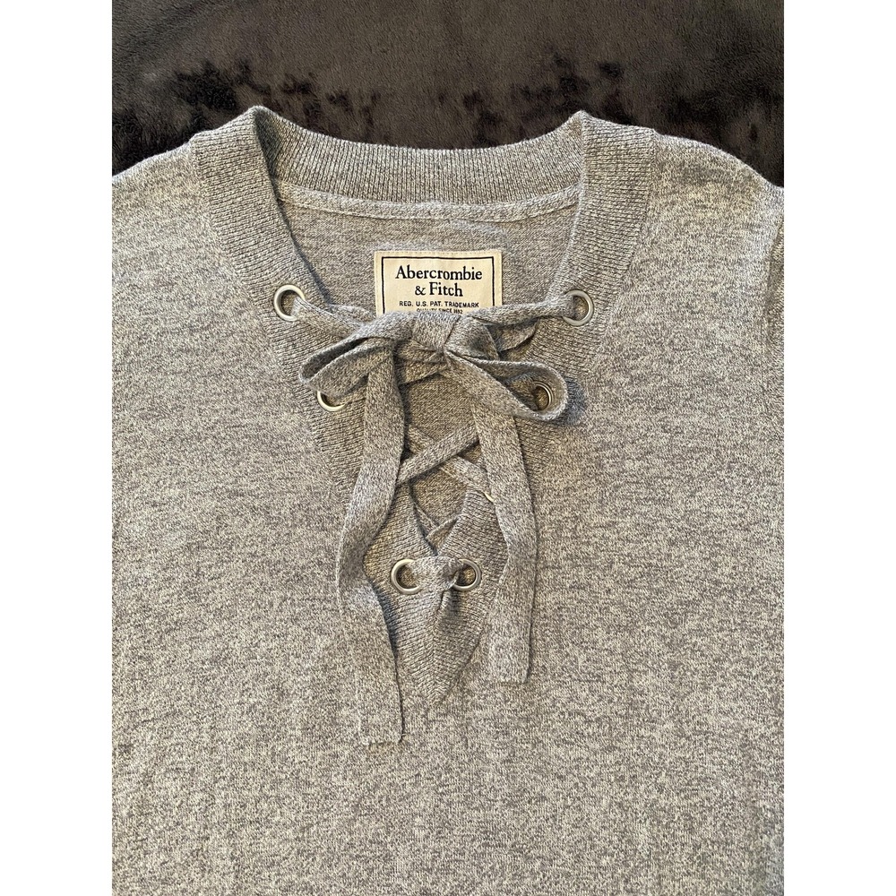 Abercrombie & Fitch Sweater‎ Sz M Gray Lace Up V Neck Wool Blend Long Sleeve